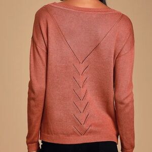 Lulu’s Pointelle Me More Rust Orange Knit Sweater, XS